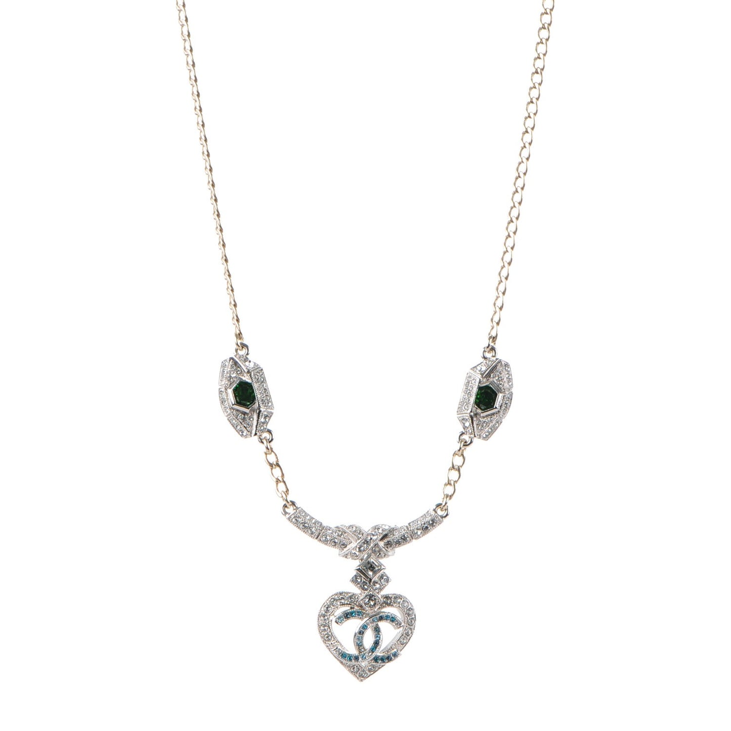 Crystal Heart Eye CC Pendant Necklace Gold Silver