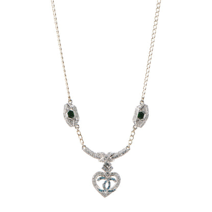 Chanel Crystal Heart Eye CC Pendant Necklace Gold Silver 1 of 5