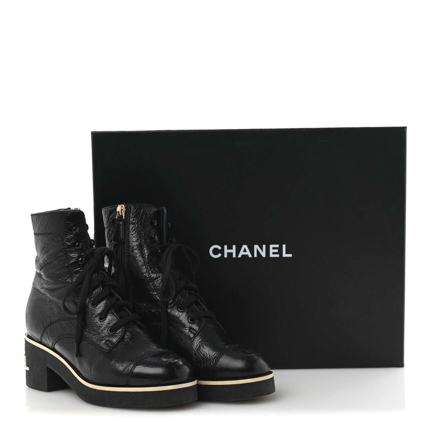 Shiny Crumpled Lambskin Lace Up Combat Boots 36.5 Black