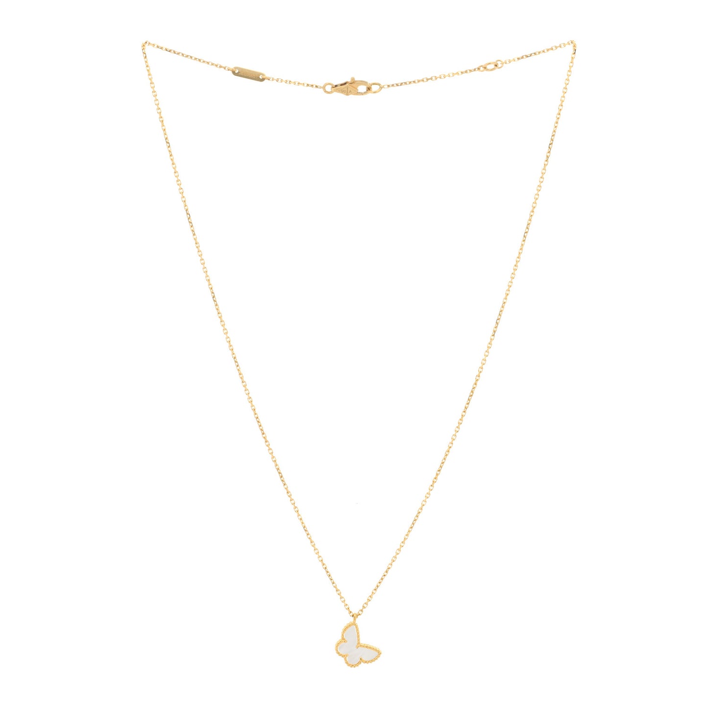 18K Yellow Gold Mother of Pearl Sweet Alhambra Butterfly Pendant Necklace