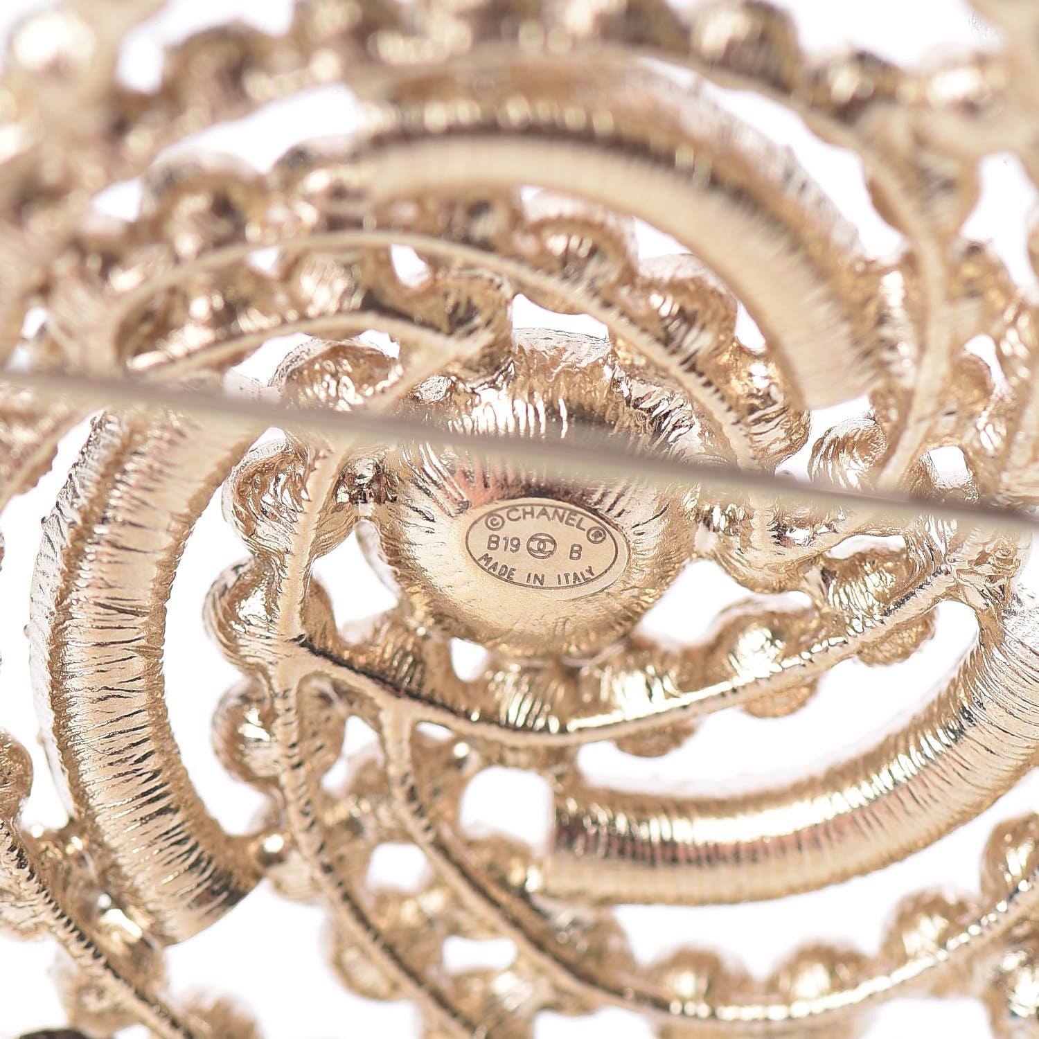 Chanel Pearl Crystal Lace Camellia Brooch Gold 4 of 5