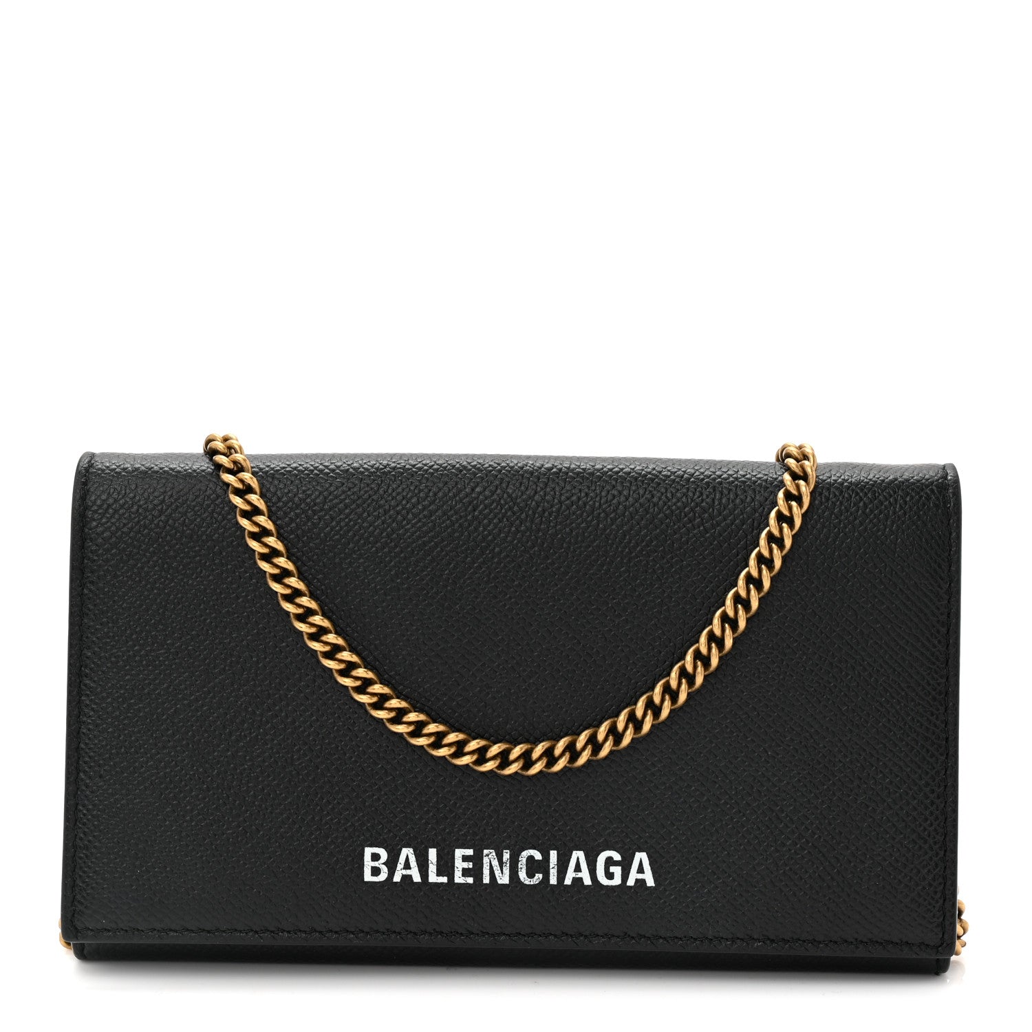 Balenciaga Signature Grained Calfskin Logo Ville Wallet on Chain Black 1 of 11