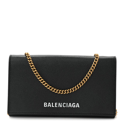 Balenciaga Signature Grained Calfskin Logo Ville Wallet on Chain Black 1 of 11