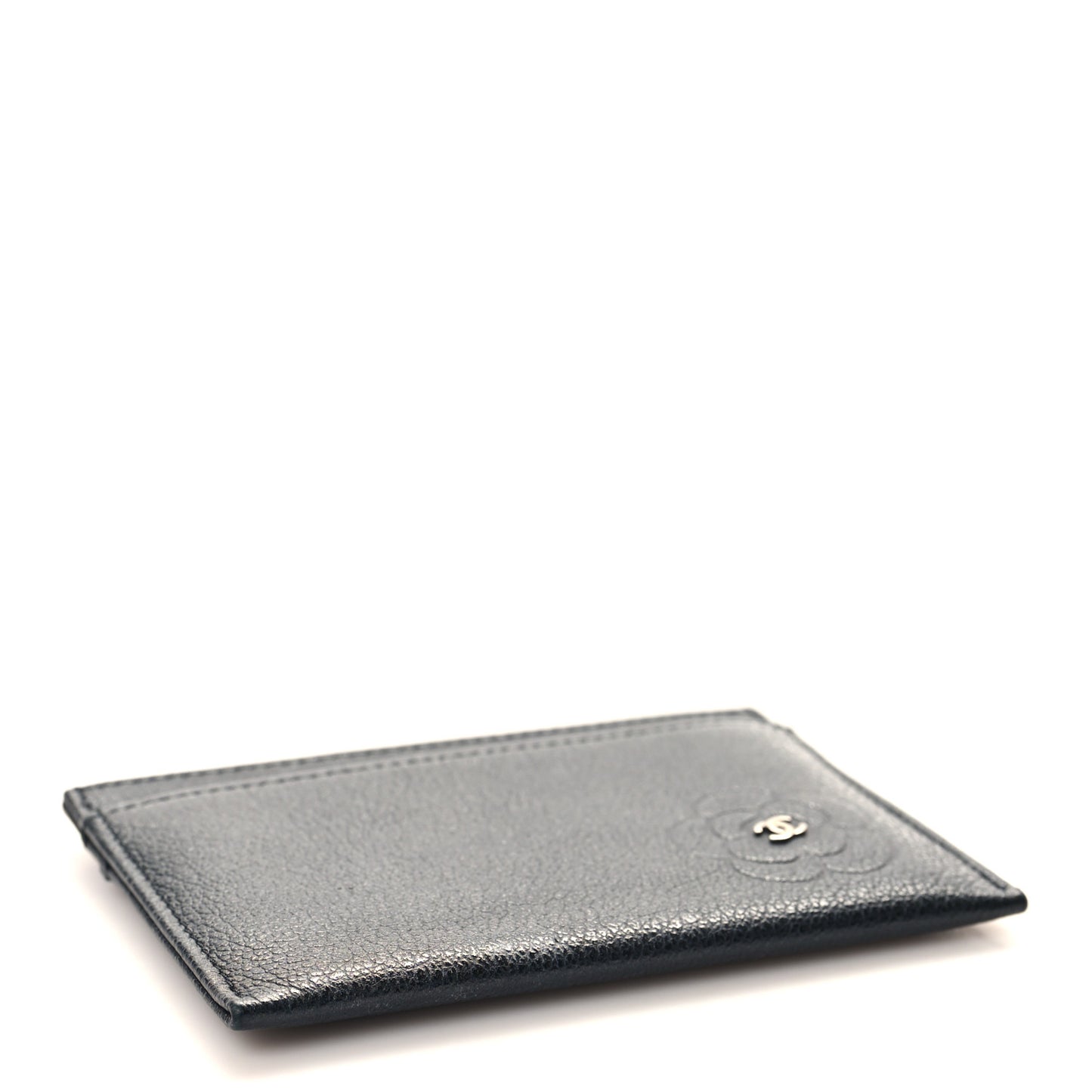 Goatskin Embossed Camellia Card Holder Black