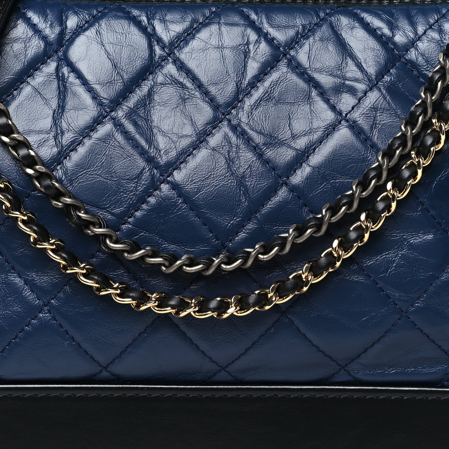 Chanel Aged Calfskin Quilted Medium Gabrielle Hobo Navy Black 8 of 10