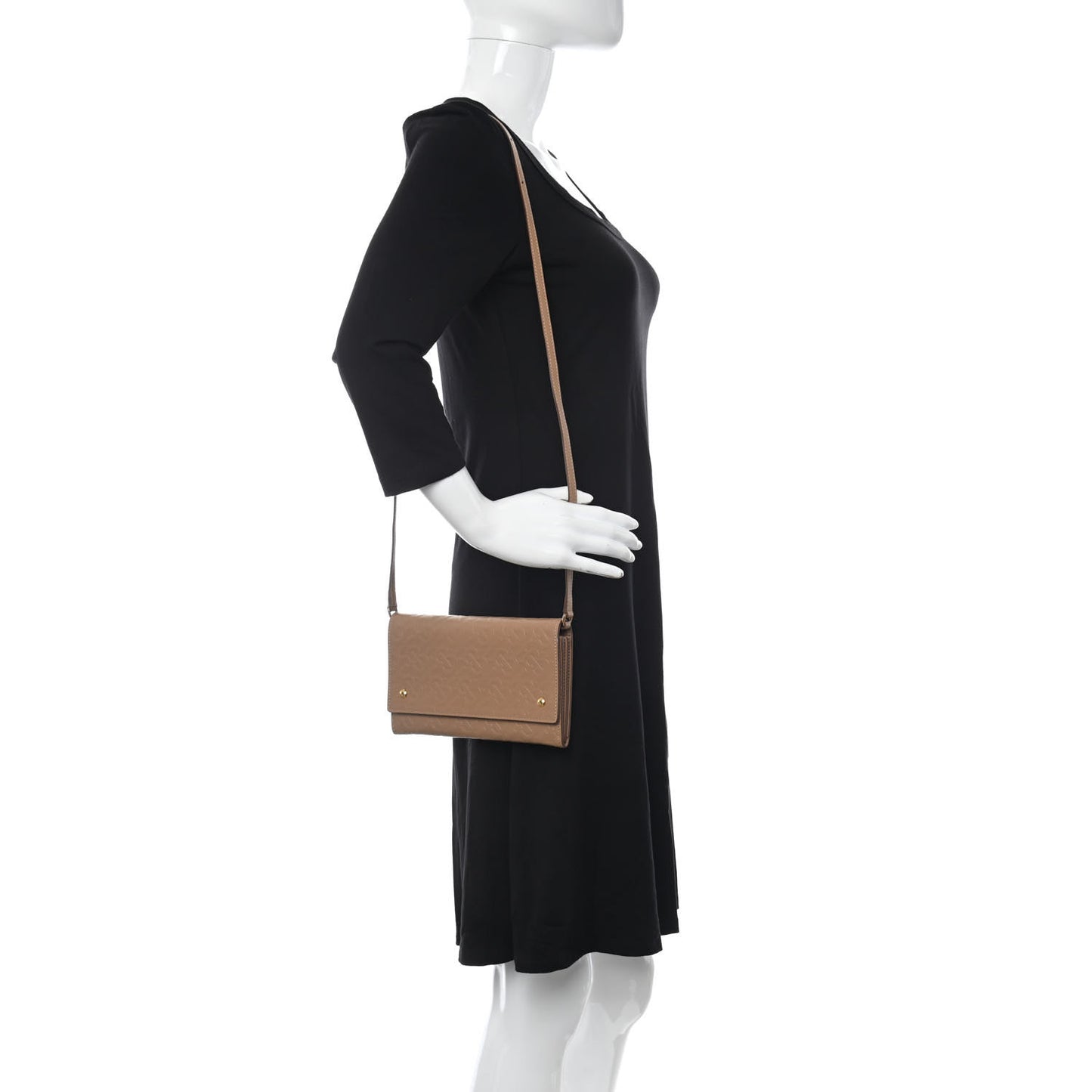 Calfskin Embossed Monogram Crossbody Light Camel