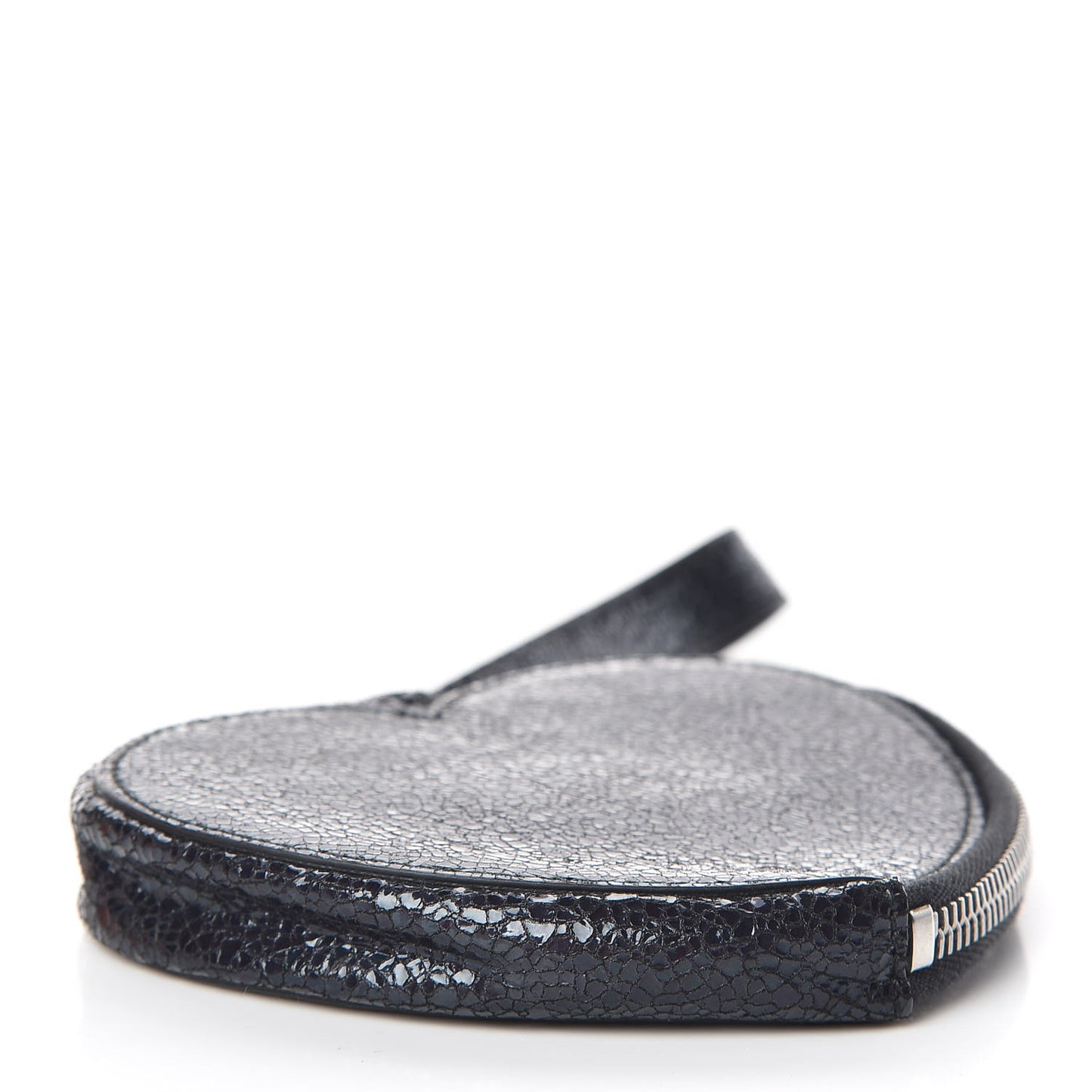 Crackled Calfskin Heart Coin Purse Navy