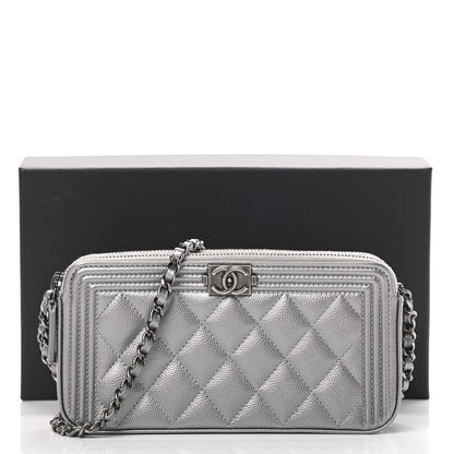 Chanel Metallic Caviar Quilted Small Boy Clutch With Chain Silver 14 of 14