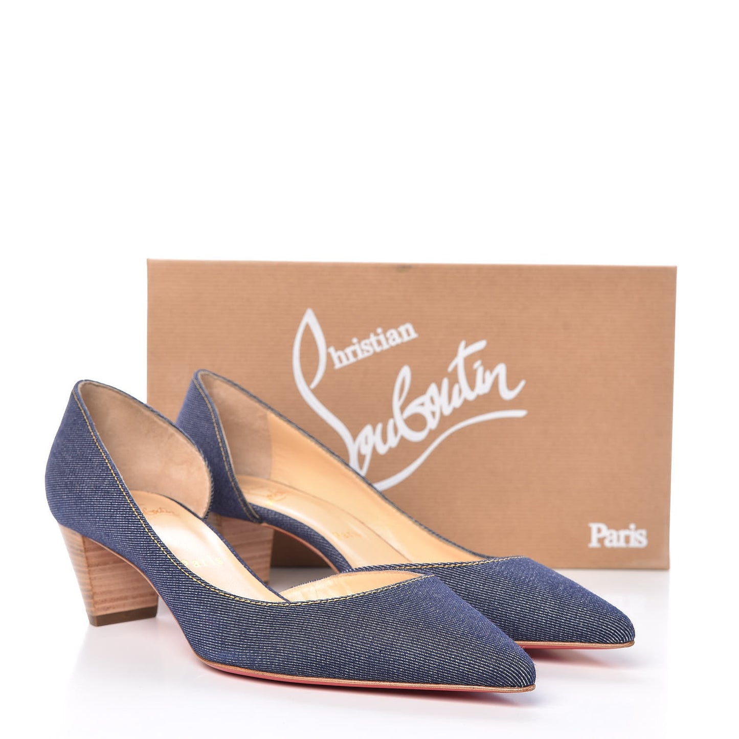 Denim Cuoio Karera 45 Pumps 38.5 Blue Beige Lucido