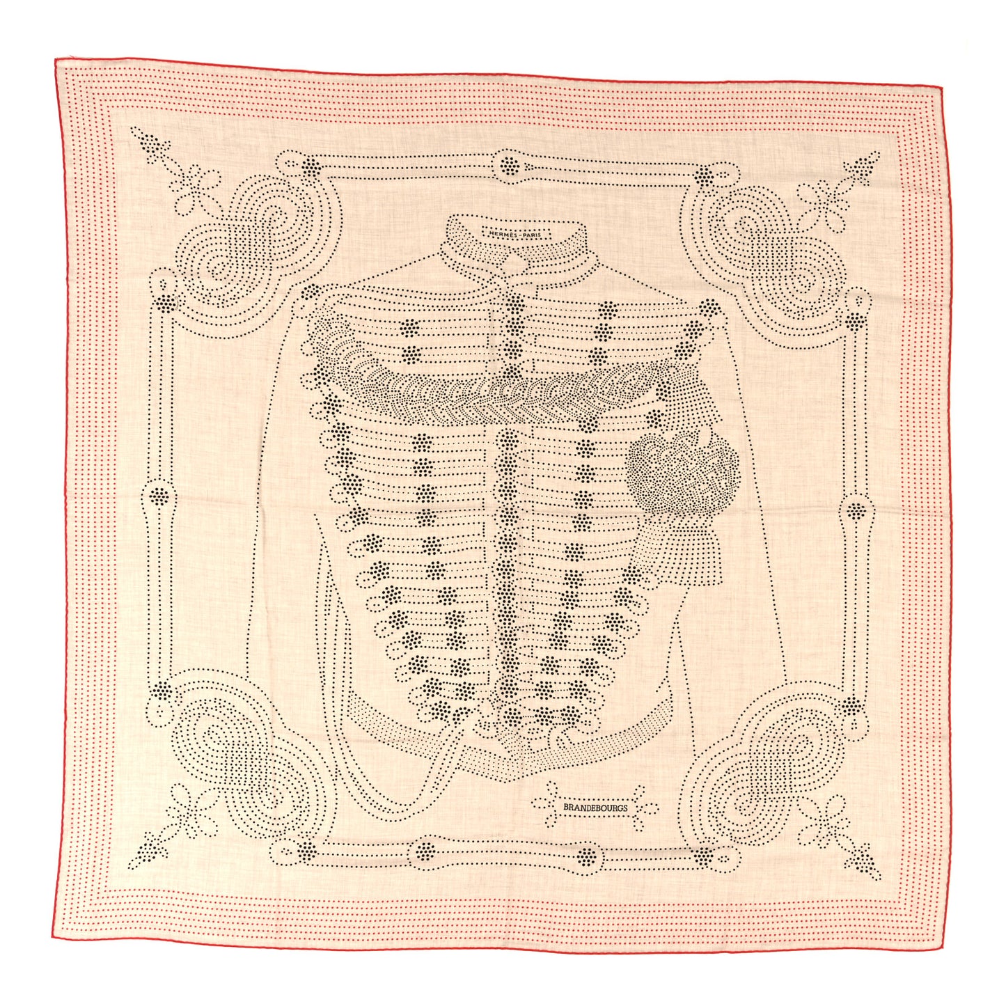 Cashmere Silk Brandebourgs Points Shawl 140 Naturel Black Vermillon