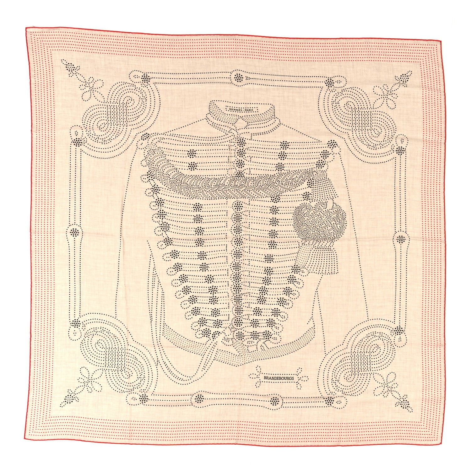 Hermes Cashmere Silk Brandebourgs Points Shawl 140 Naturel Black Vermillon 1 of 4
