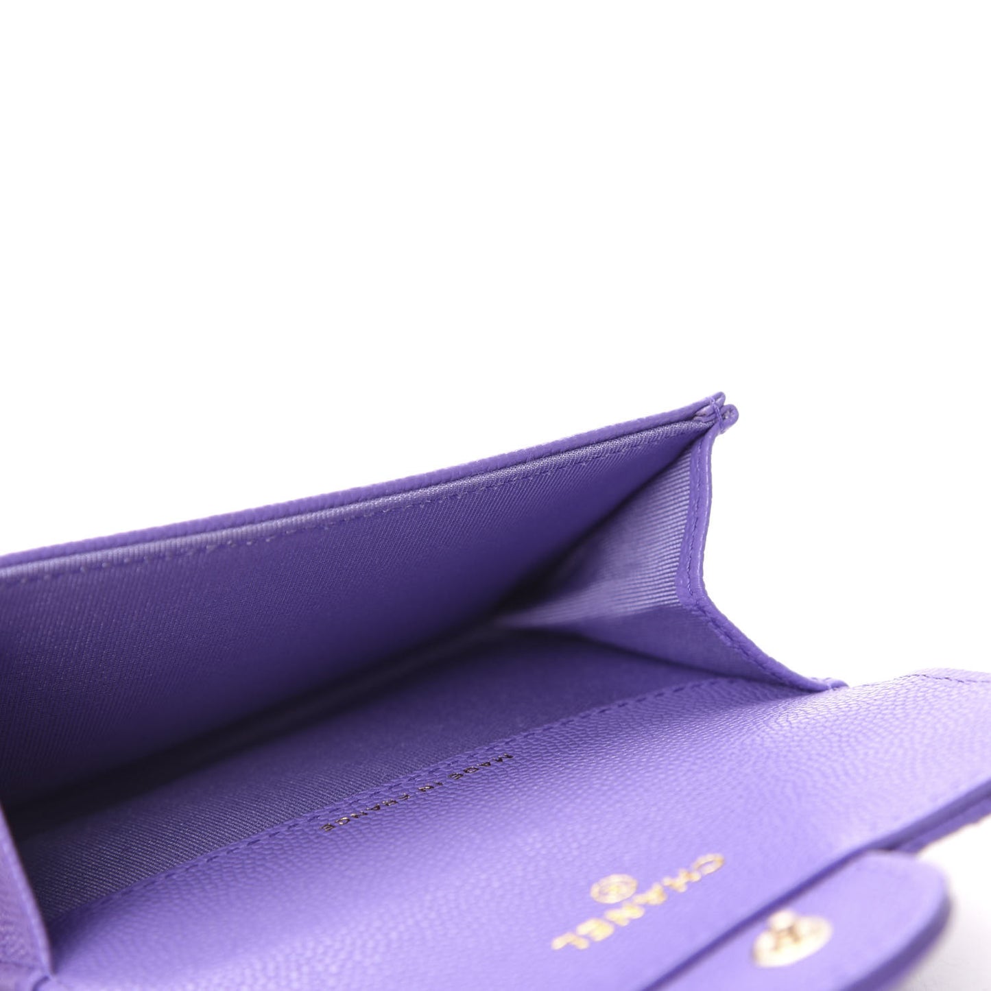 Caviar Quilted Flap Card Holder Wallet Purple