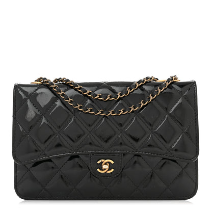 Chanel Patent Goatskin Quilted CC Eyelet Wallet On Chain WOC Black 1 of 11