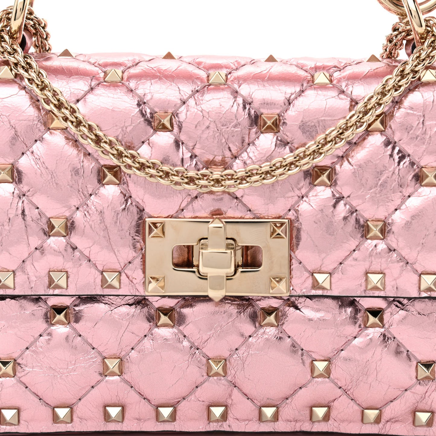 Metallic Wrinkled Lambskin Small Rockstud Spike Shoulder Bag Lipstick