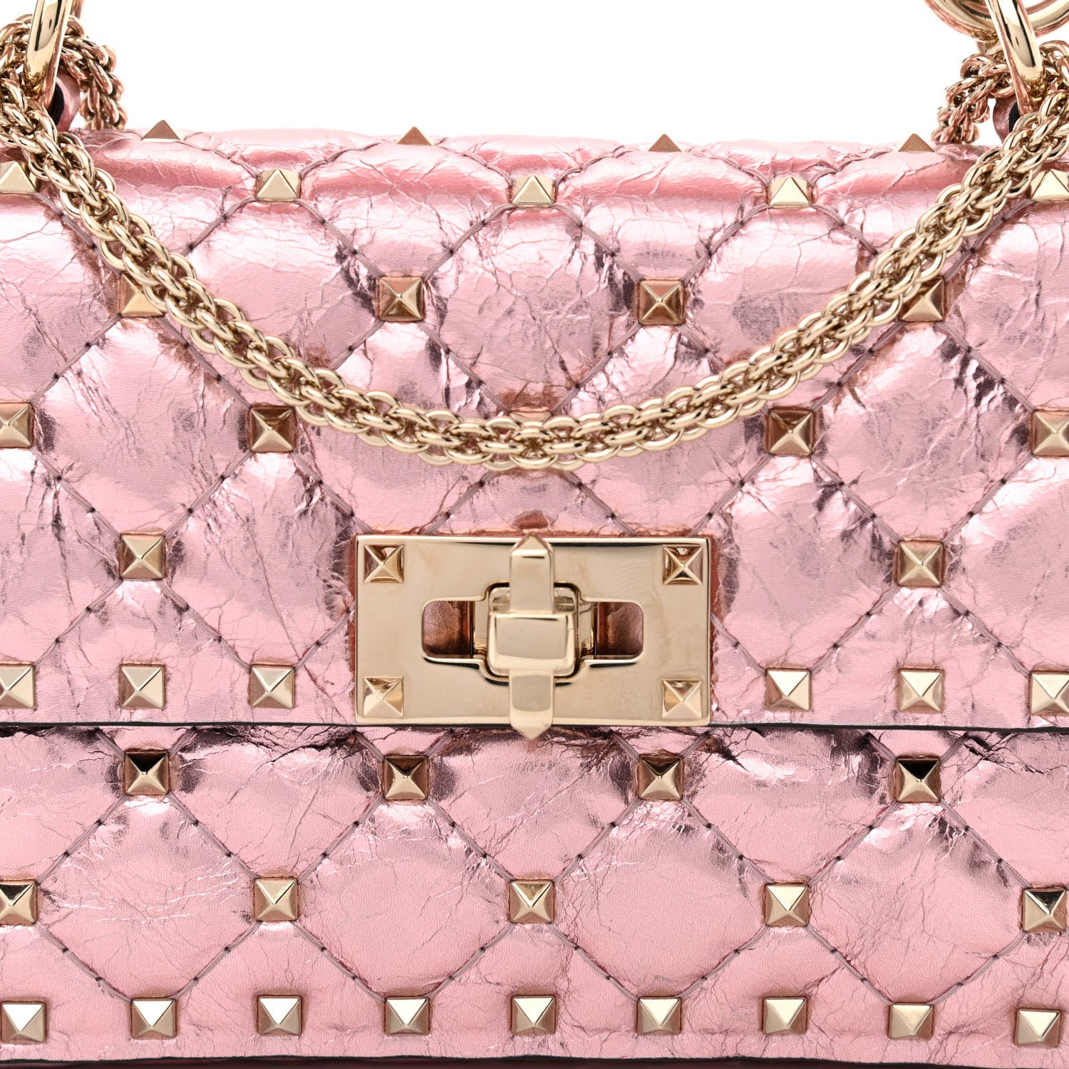 Valentino Garavani Metallic Wrinkled Lambskin Small Rockstud Spike Shoulder Bag Lipstick 9 of 11