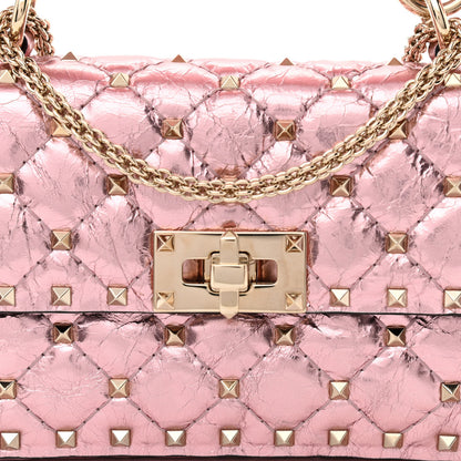 Valentino Garavani Metallic Wrinkled Lambskin Small Rockstud Spike Shoulder Bag Lipstick 9 of 11