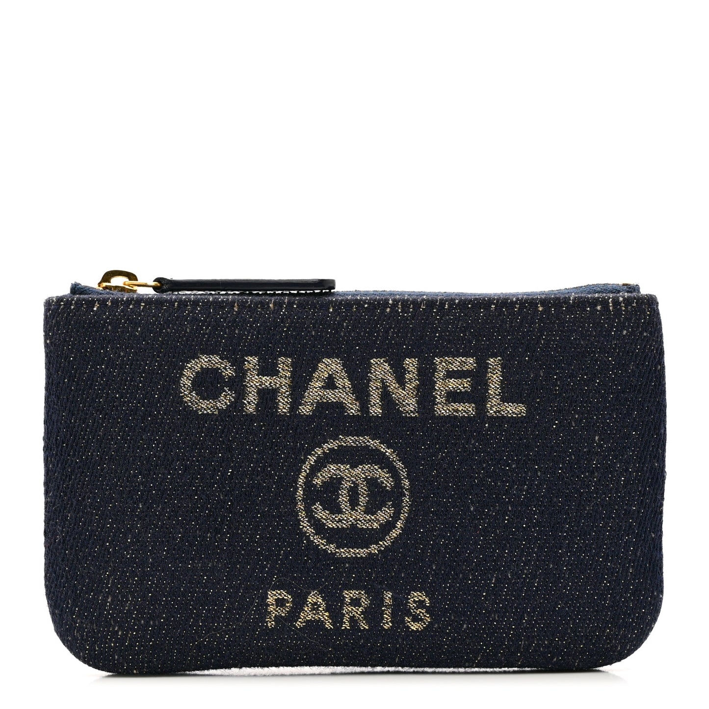 Lurex Canvas Deauville Cosmetic Pouch Navy Blue Gold