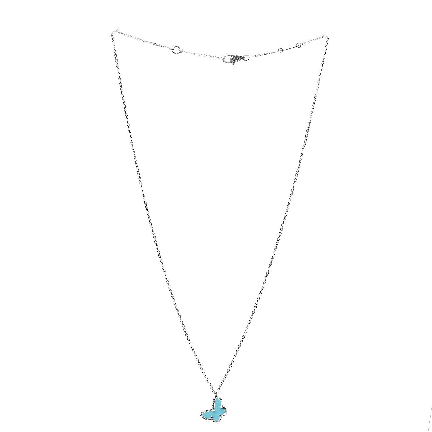 Van Cleef & Arpels 18K White Gold Turquoise Sweet Alhambra Butterfly Pendant Necklace 2 of 8