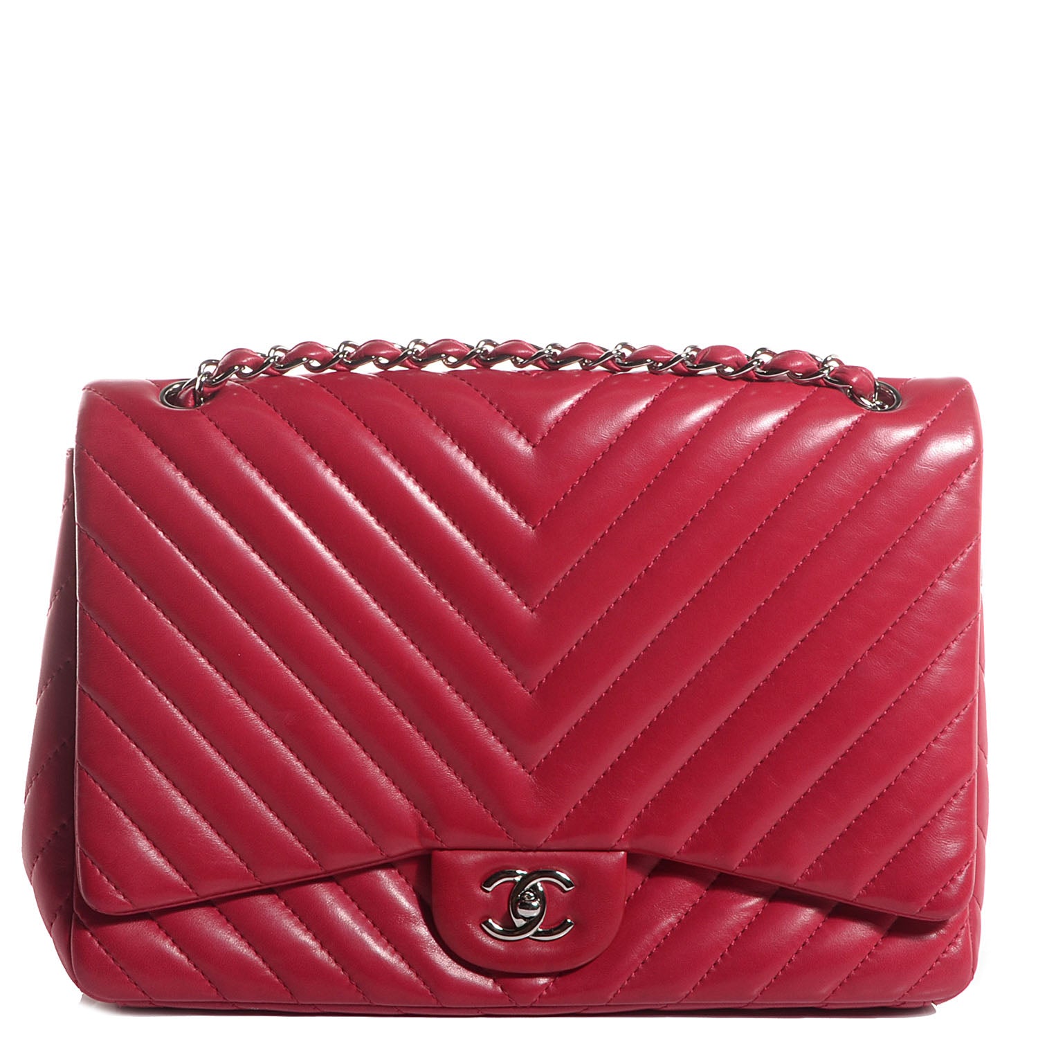 Chanel Lambskin Chevron Maxi Single Flap Dark Pink 1 of 7
