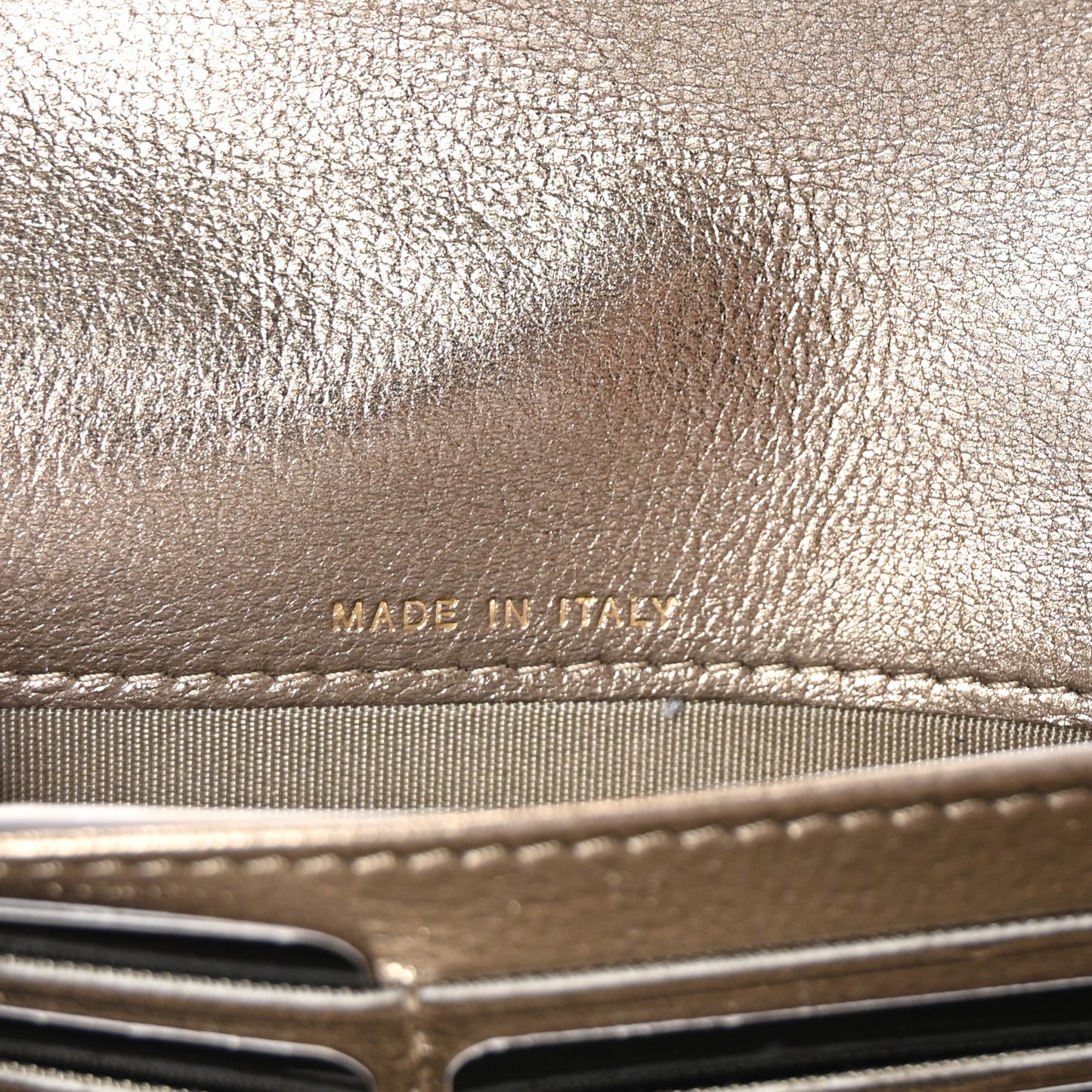 Metallic Lambskin Quilted Stitch Large Gusset Flap Wallet Gold