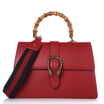 Gucci Moon Calfskin Web Large Dionysus Bamboo Top Handle Bag Hibiscus Red 1 of 11