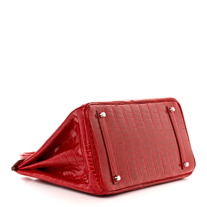 Hermes Shiny Porosus Crocodile Birkin 35 Rouge Vif 4 of 10