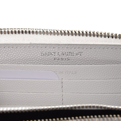 Saint Laurent Grain De Poudre Matelasse Chevron Monogram Zip Around Wallet Blanc Optique 6 of 7