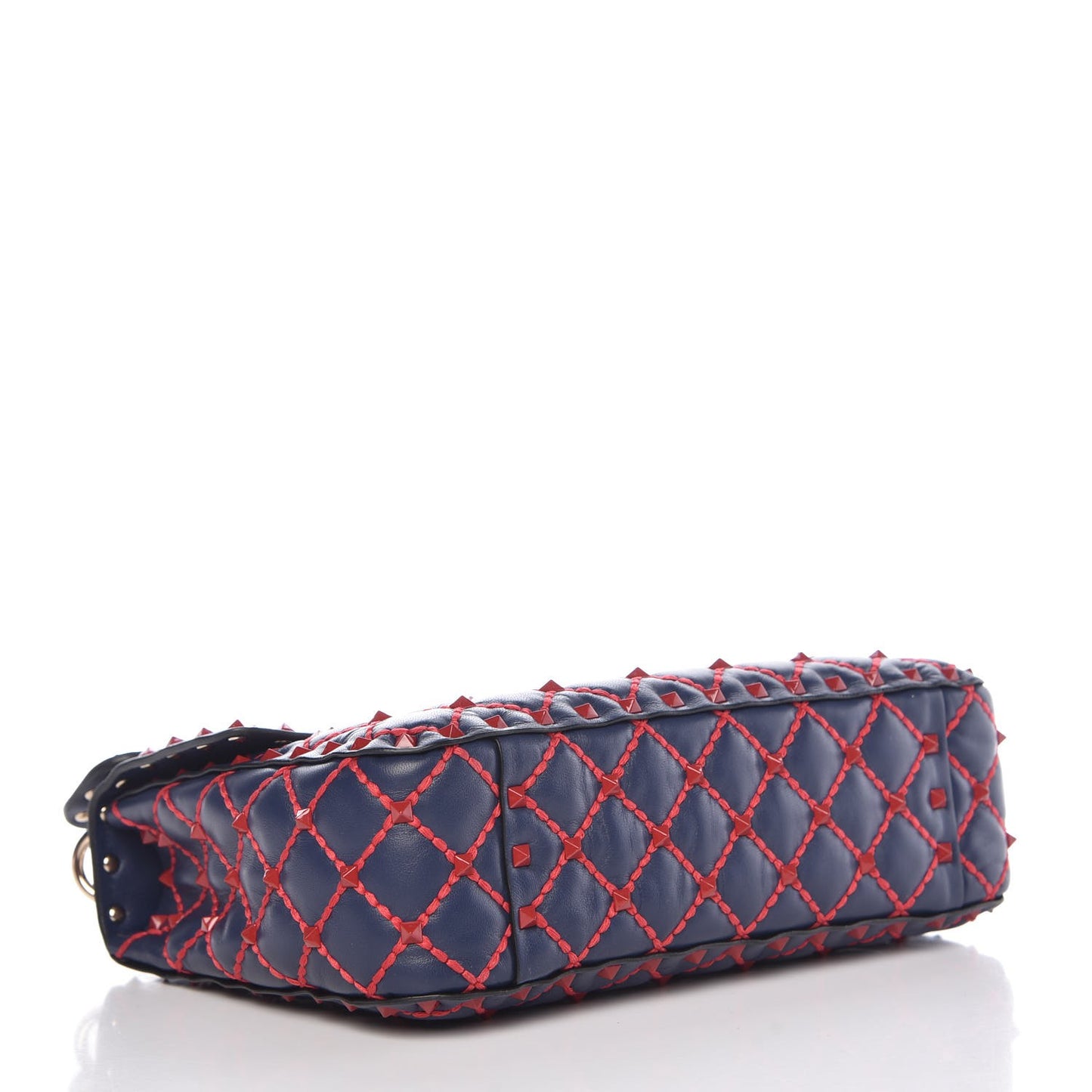 Lambskin Small Rockstud Spike Shoulder Bag Dark Blue Red