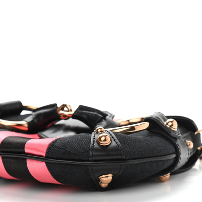 Gucci Monogram Horsebit Web Flap Bag Black Pink 9 of 12