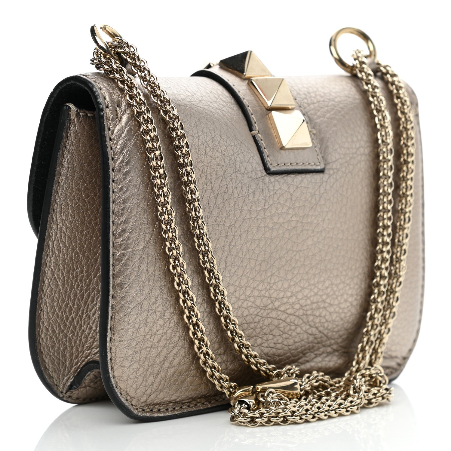 Valentino Garavani Metallic Vitello Small Glam Lock Rockstud Flap Platino 3 of 9