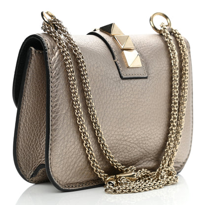Valentino Garavani Metallic Vitello Small Glam Lock Rockstud Flap Platino 3 of 9