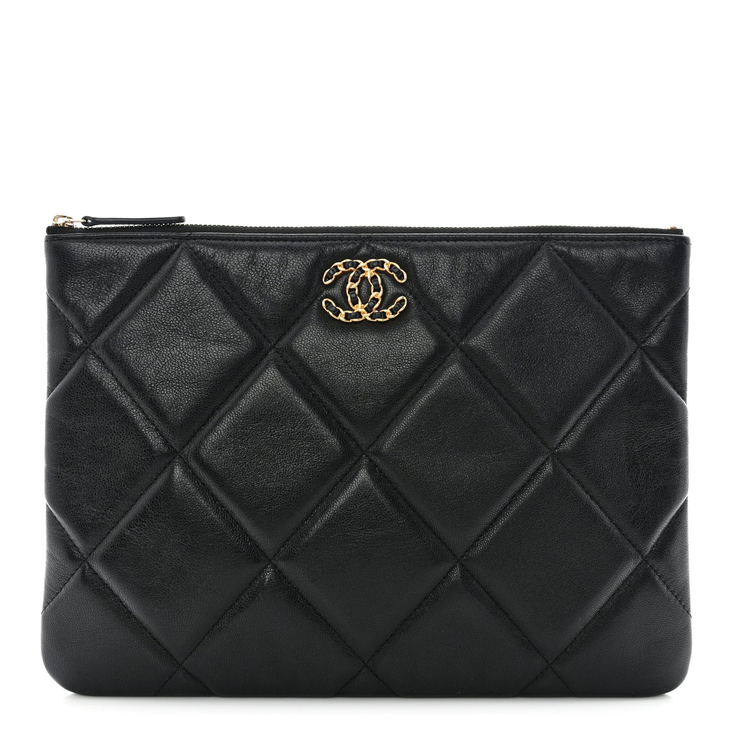 Goatskin Quilted Large Chanel 19 Cosmetic Case Black