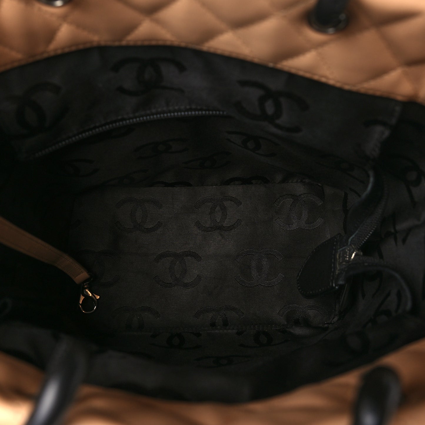 Calfskin Quilted Medium Cambon Tote Beige Black