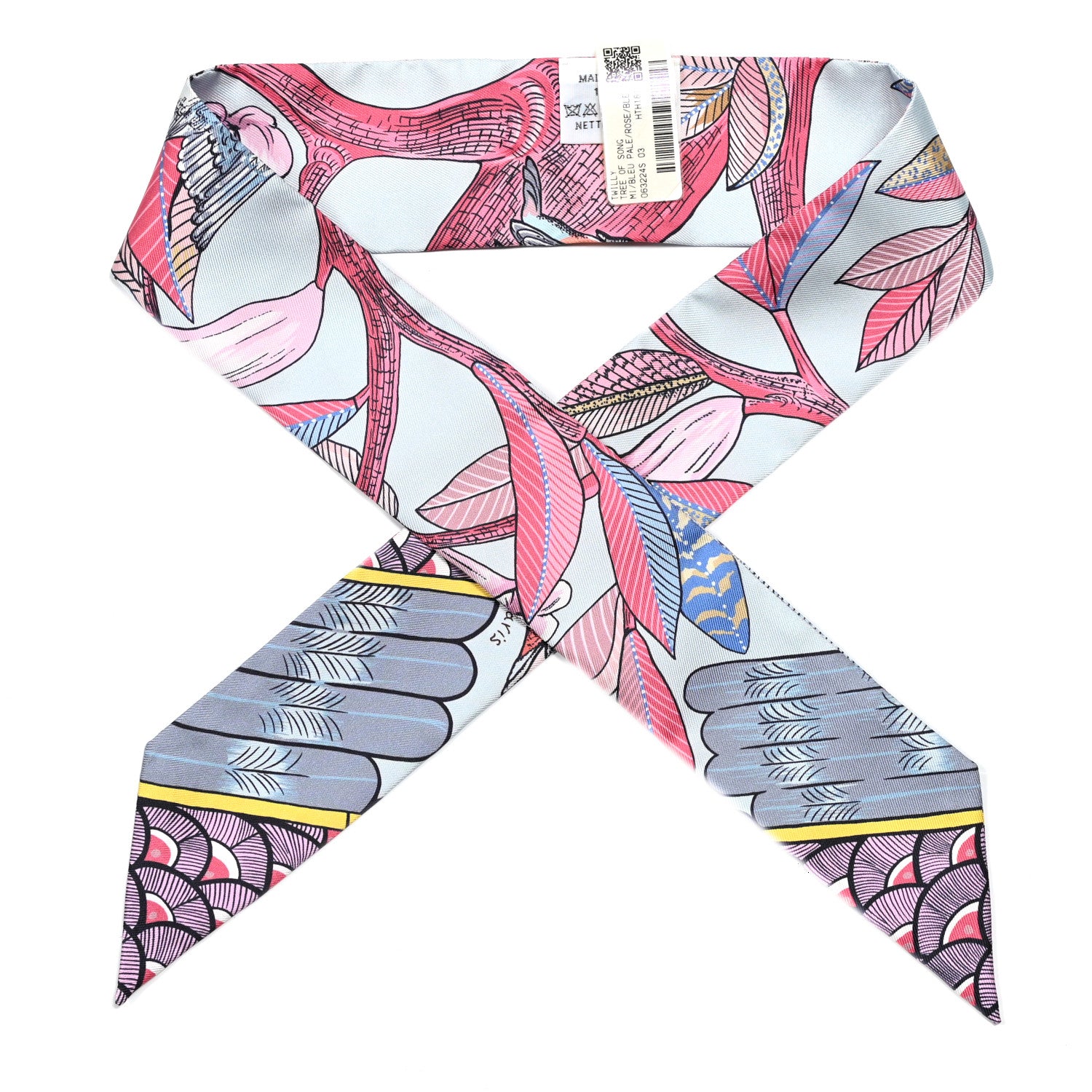 Hermes Silk Tree Of Song Twilly Bleu Pale Rose Blue Jean 1 of 5