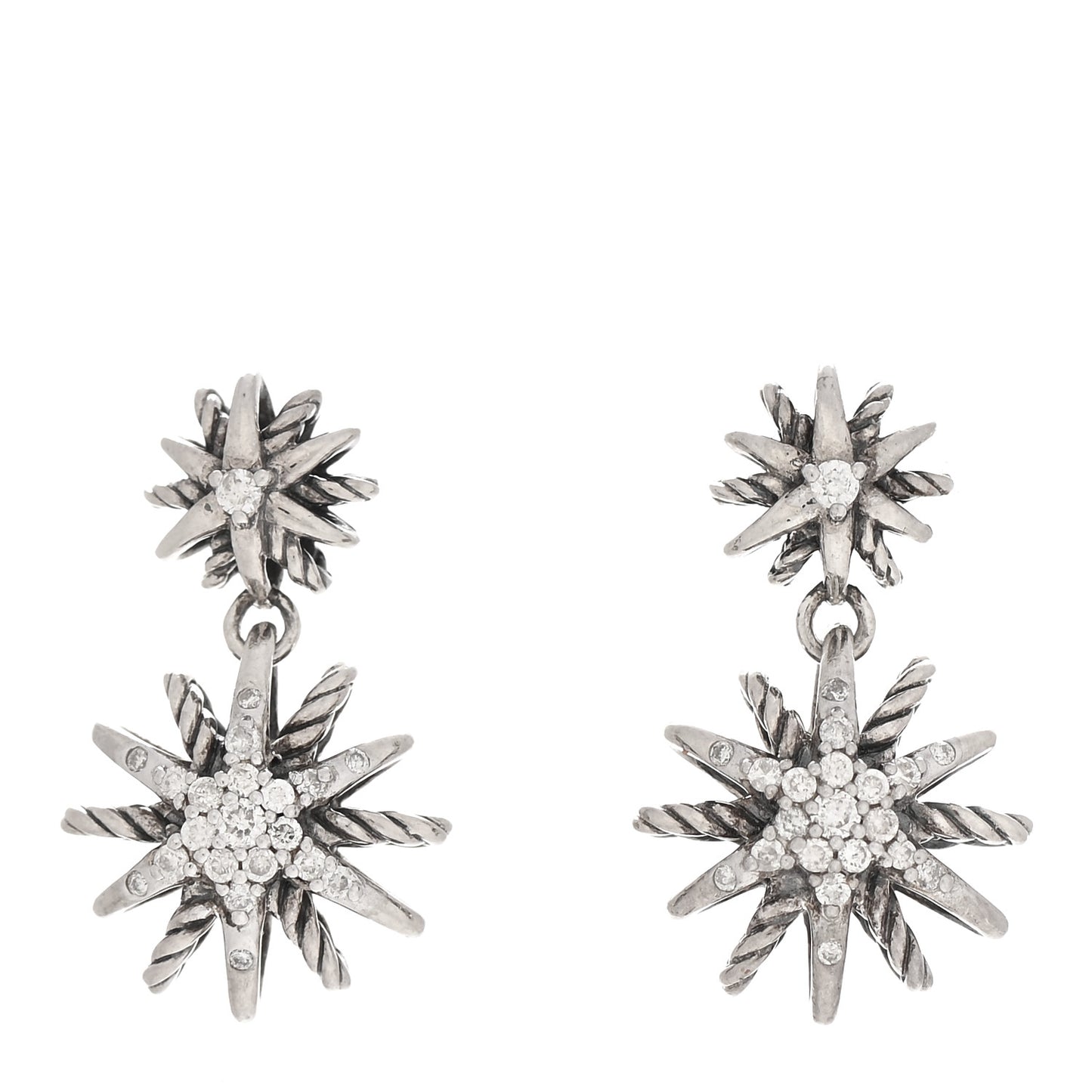 Sterling Silver Diamond Starburst Double Drop Earrings
