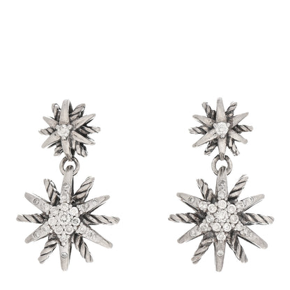 David Yurman Sterling Silver Diamond Starburst Double Drop Earrings 1 of 6