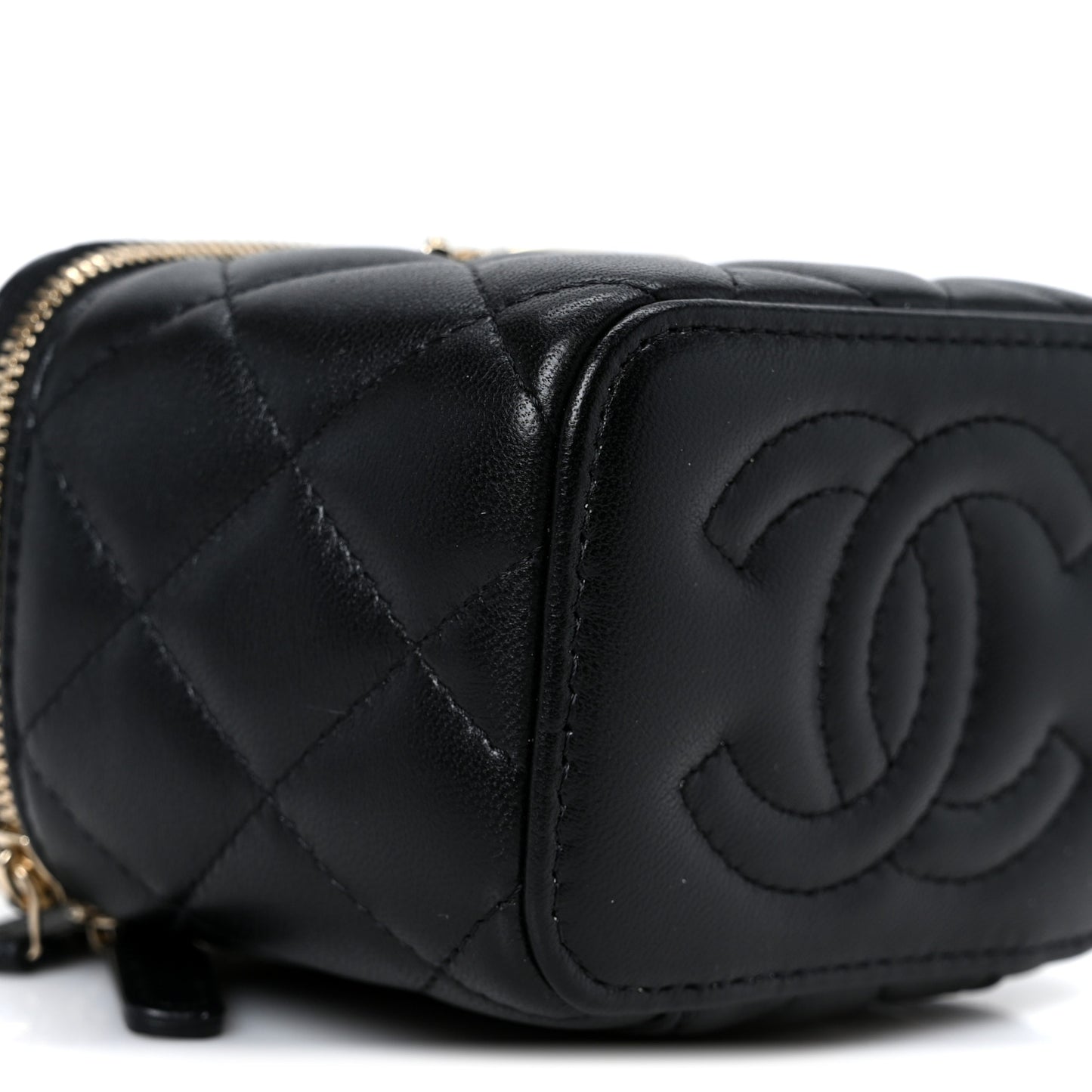 Lambskin Quilted Mini CC Crush Vanity Case With Chain Black