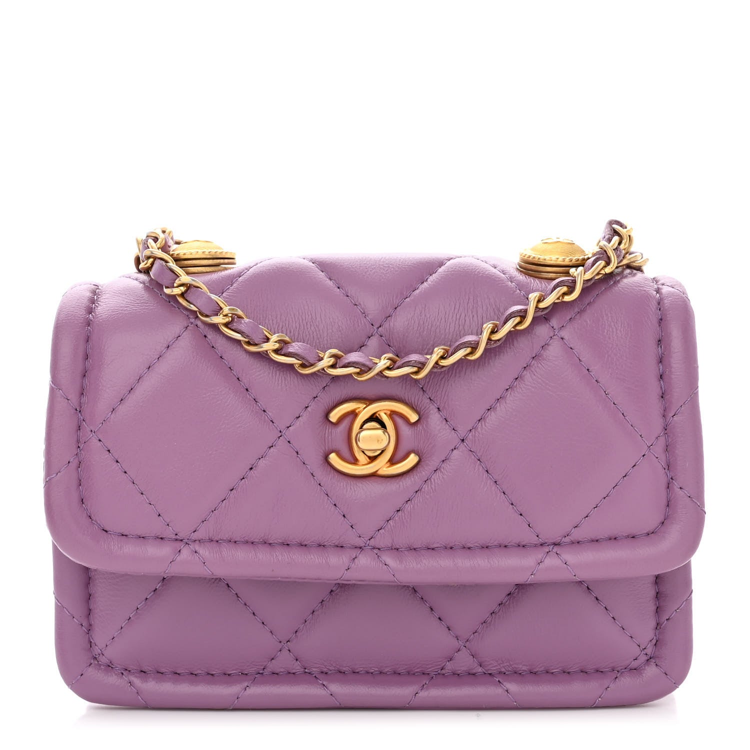 Chanel Shiny Lambskin Quilted Extra Mini Flap Purple 1 of 10