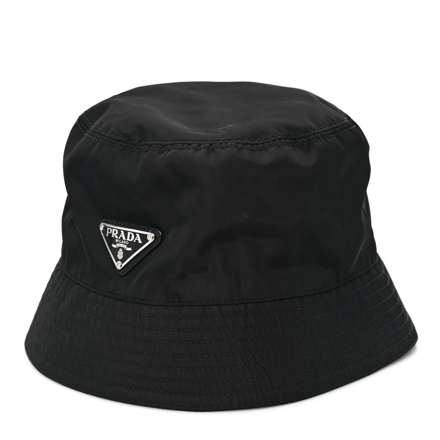 Prada Re-Nylon Metal Triangle Logo Womens Bucket Hat M Black 1 of 8