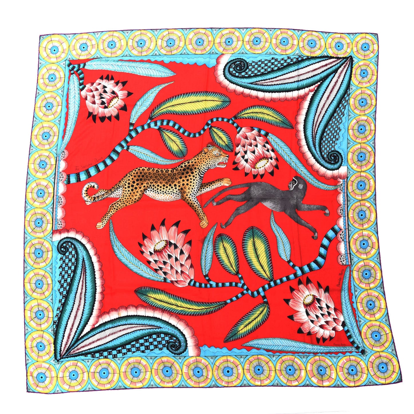 Cashmere Silk The Savana Dance Shawl 140 Rouge Turquoise Jaune