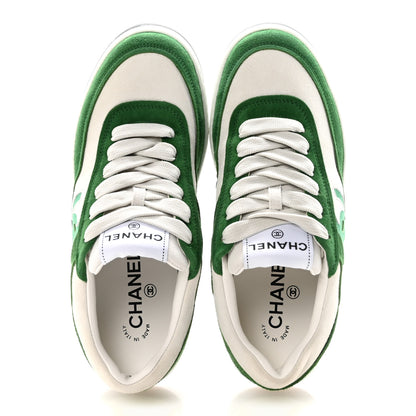 Chanel Suede Kidskin Womens CC Sneakers 37 White Green 2 of 10