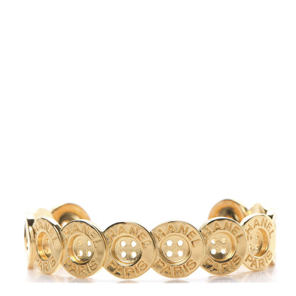 Chanel Metal Paris Button Logo Cuff Bracelet Gold 1 of 6