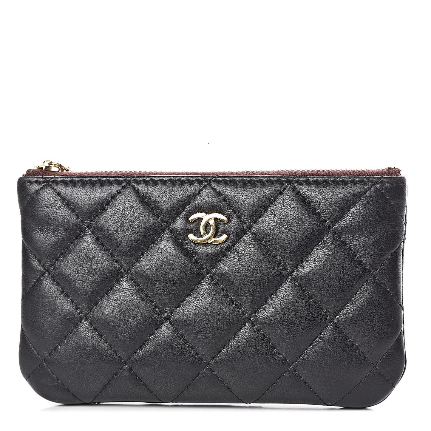 Lambskin Quilted Small Cosmetic Case Black