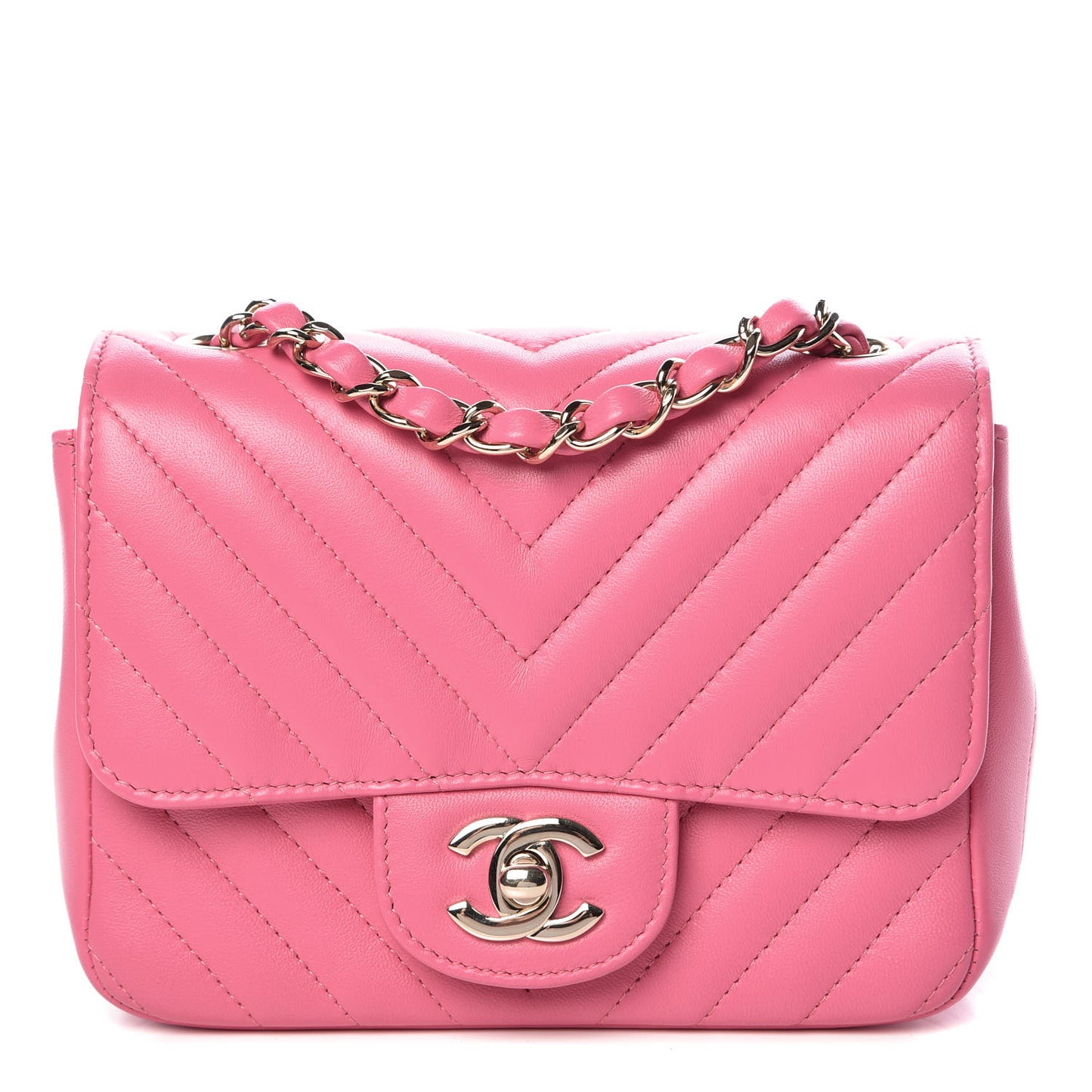 Lambskin Chevron Quilted Mini Square Flap PInk