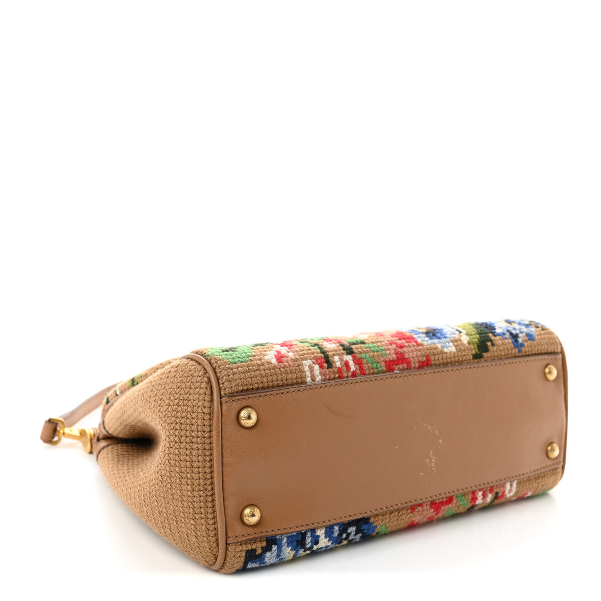 Dolce & Gabbana Crochet Embroidered Floral Print Miss Sicily Top Handle Flap Cammell Multicolor 4 of 11