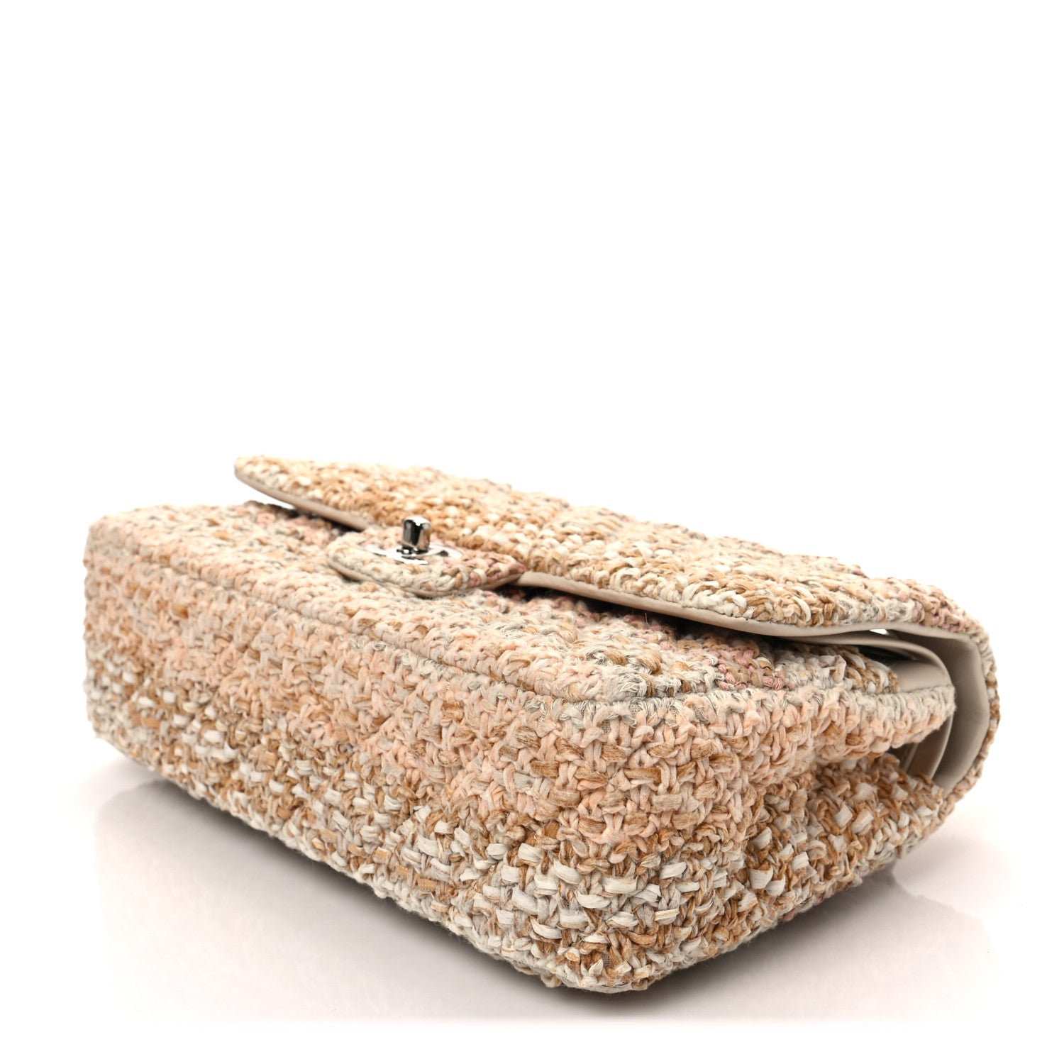Chanel Tweed Quilted Medium Double Flap Beige Ecru Pink 5 of 7