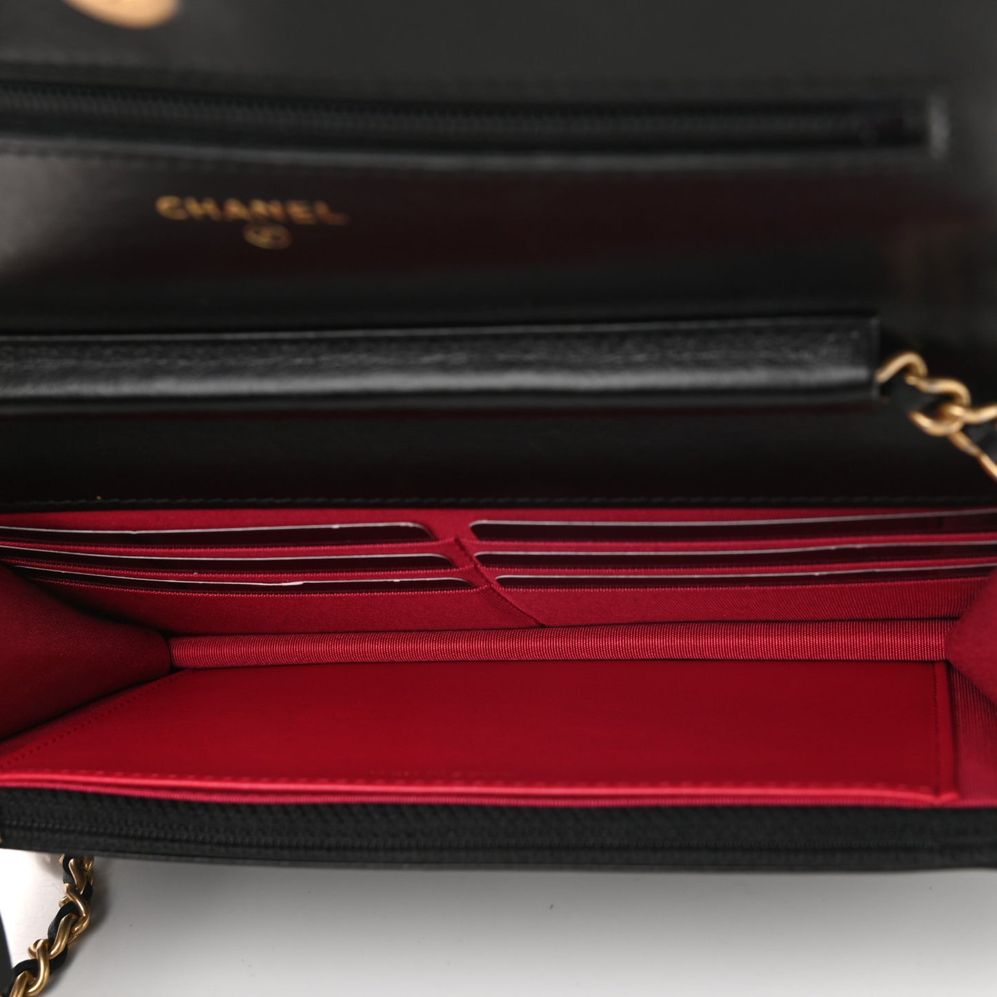 Lambskin Quilted Chain Around Wallet On Chain WOC Black