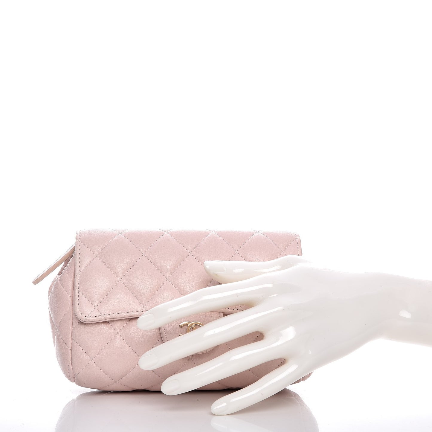 Lambskin Quilted Flap Cosmetic Case Light Pink