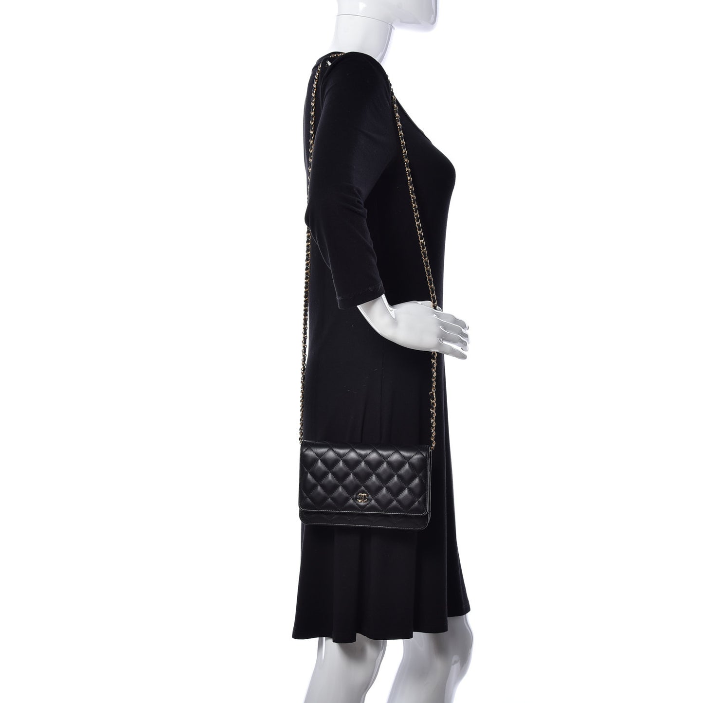 Lambskin Quilted Wallet On Chain WOC Black