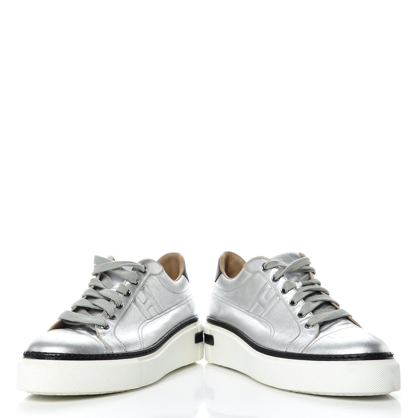 Metallic Nappa Polo Sneakers 38 Argent Black
